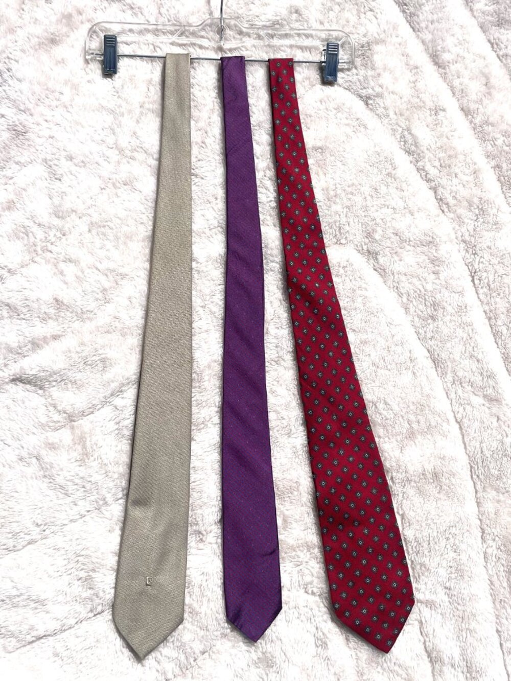 3 Neckties PIERRE CARDIN Tan Woven ELAAN All Silk Red & Blue ROBERT TALBOT Red